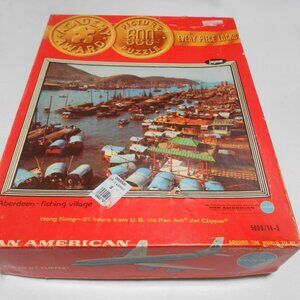 VTG RARE PAN AMERICAN ABERDEEN FISHING VILLAGE HONG KONG 600PC PICTURE PUZZLE 🧩